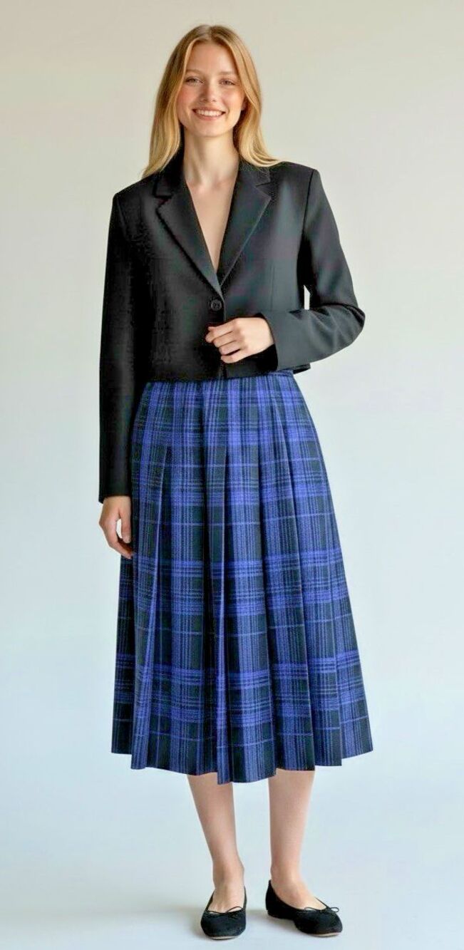 VTG Pendleton Classic Green Black Watch Tartan Midi Skirt Pleated Wool Size 8